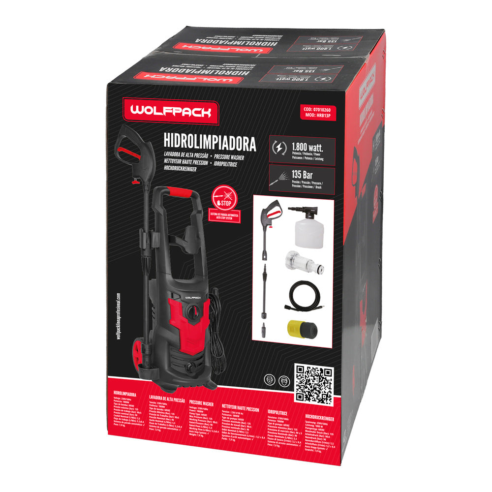 Hidrolimpiadora Alta Presión 135 bar | 1.800 W, 330 l/h, con Accesorios