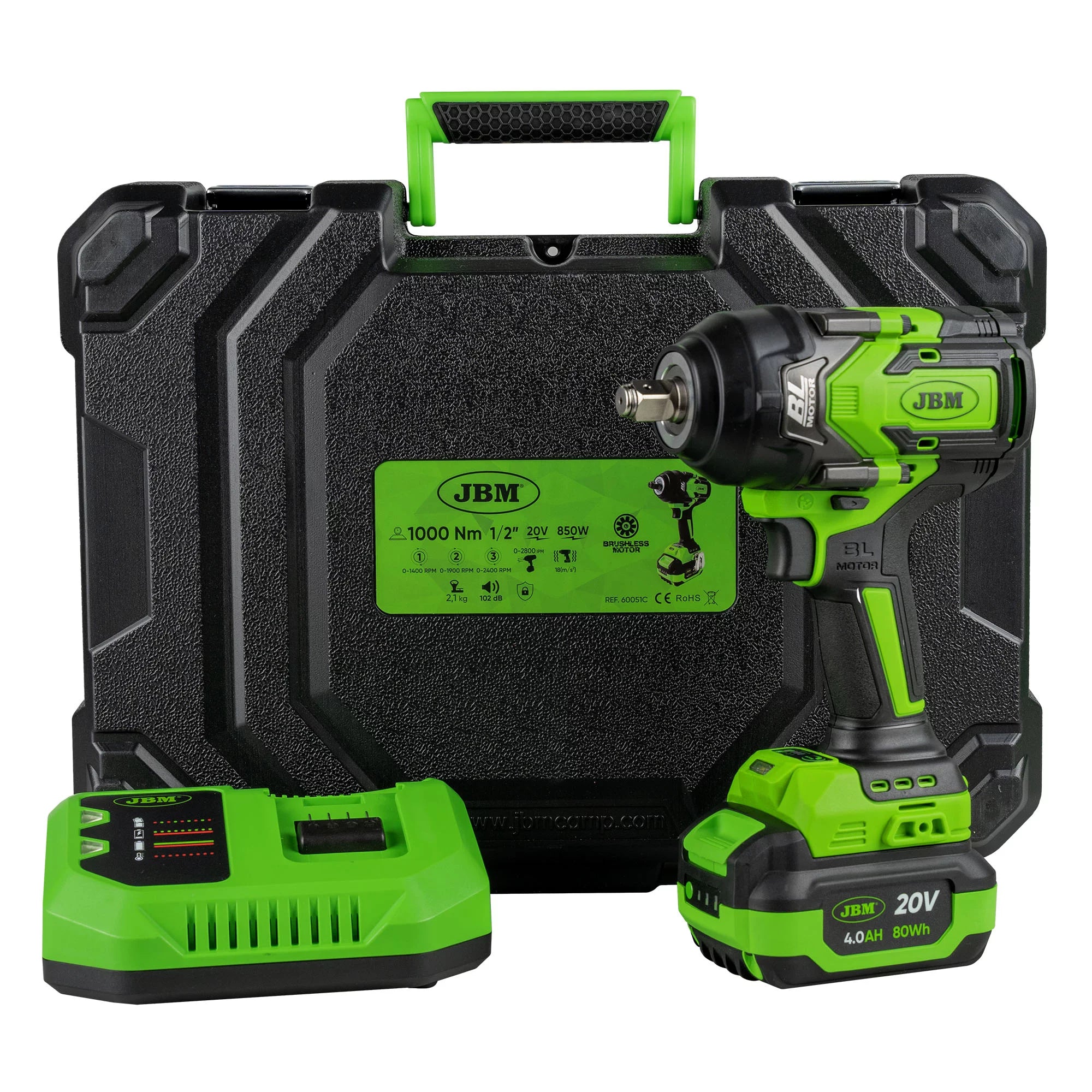 PISTOLA DE IMPACTO BRUSHLESS A BATERÍA 1/2" 1000NM CON MALETÍN