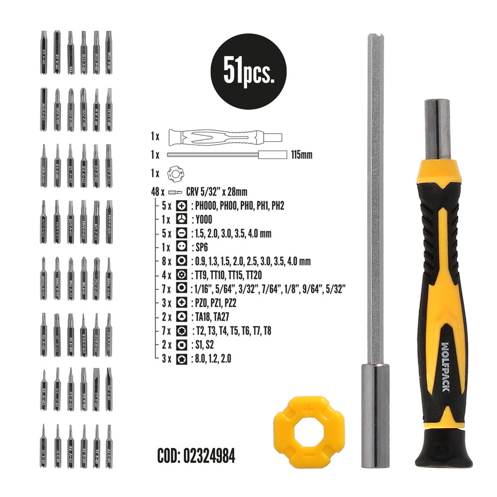 Juego de Destornilladores de Precisión 51 Piezas | Set Magnético para Electrónica, Móviles y Portátiles