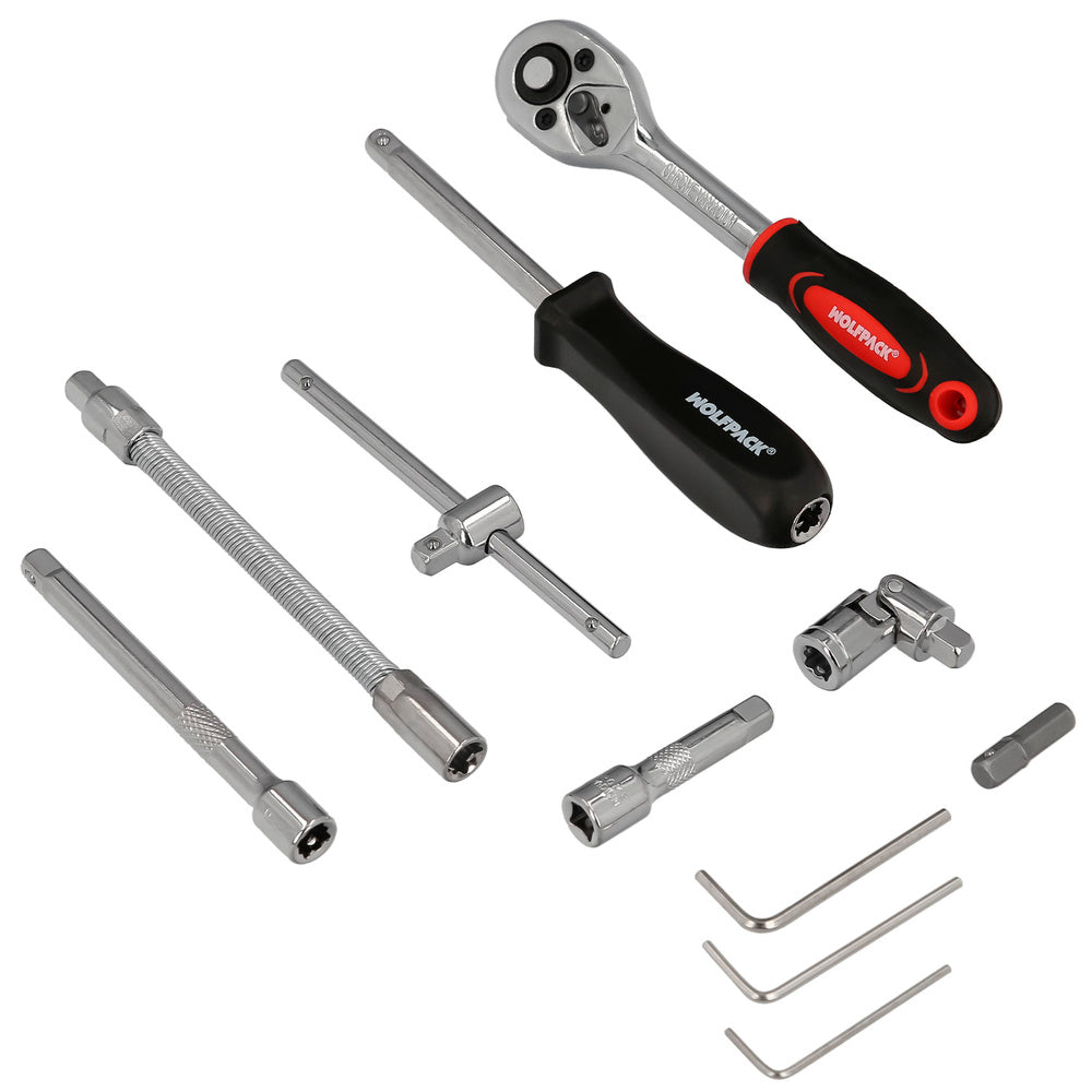 Juego de Llaves de Vaso y Puntas 1/4" 46 Piezas con Carraca y Maletín | Acero Cromo Vanadio