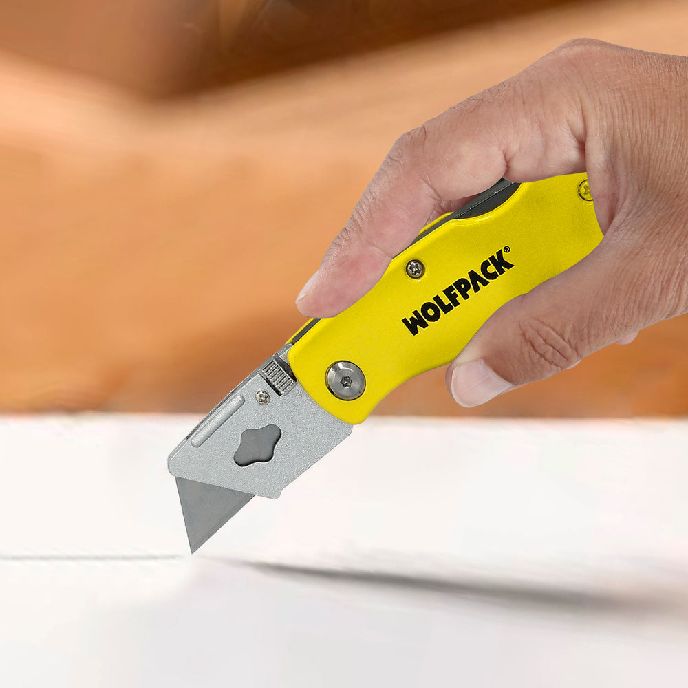 Cutter Plegable 155 mm con Hoja Trapezoidal y Bloqueo