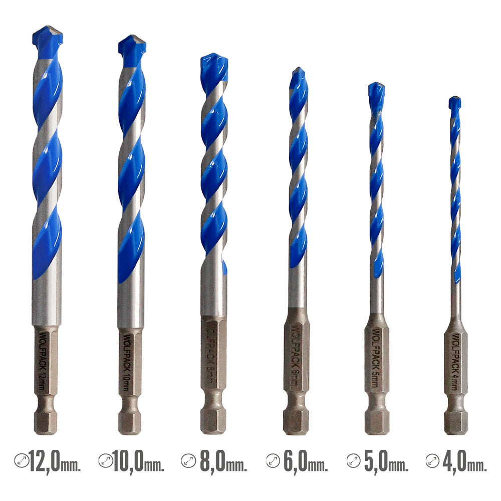 Estuche de Brocas Wolfpack Universales Ø4–10 mm | Punta Hexagonal Multiusos