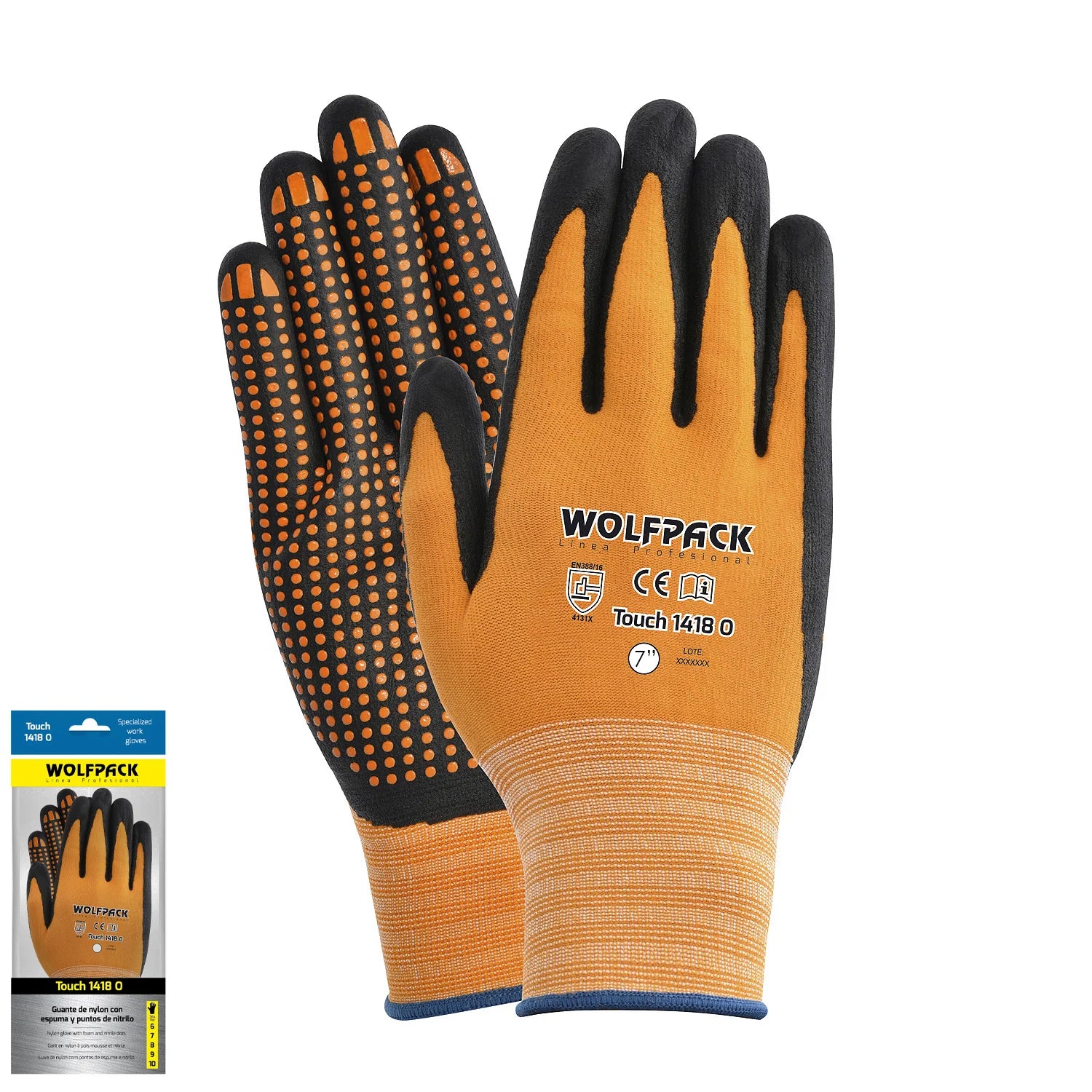 Guantes Nylon Con Palma En Foam y Puntos Nitrilo Touch 7"