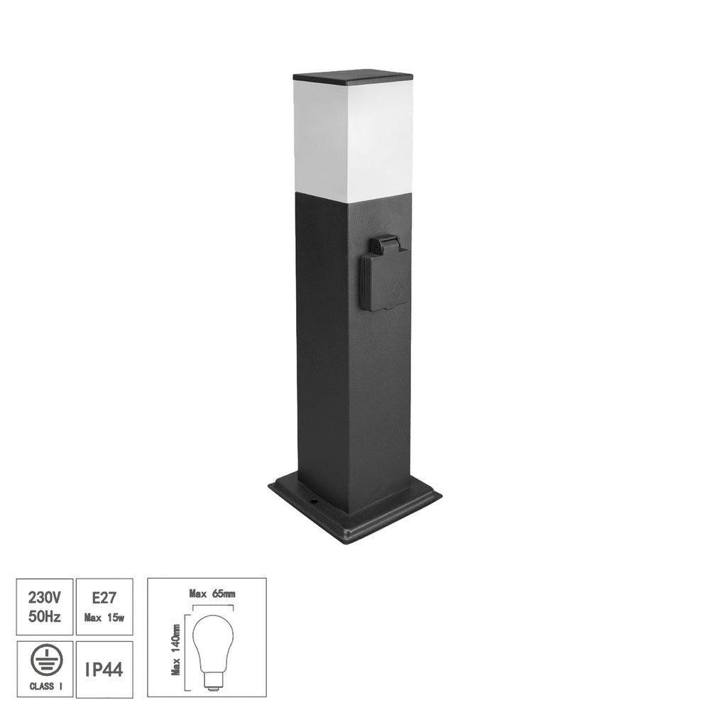 Poste Baliza de Jardín con Enchufe Negro