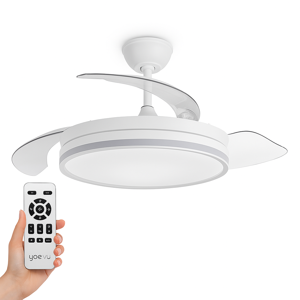 Ventilador de Techo LED Retráctil – 6 Velocidades, Luz Dimmable, Motor DC