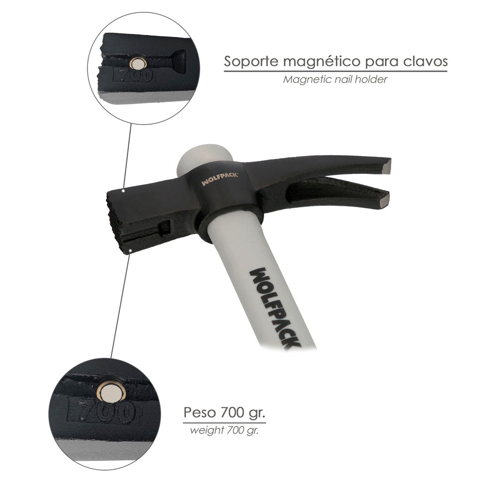 Martillo Encofrador Magnético 700 g con Mango Fibra Vidrio