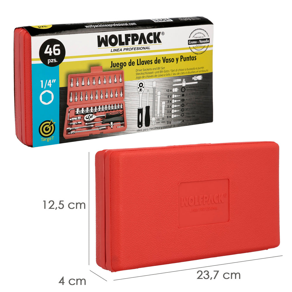 Juego de Llaves de Vaso y Puntas 1/4" 46 Piezas con Carraca y Maletín | Acero Cromo Vanadio