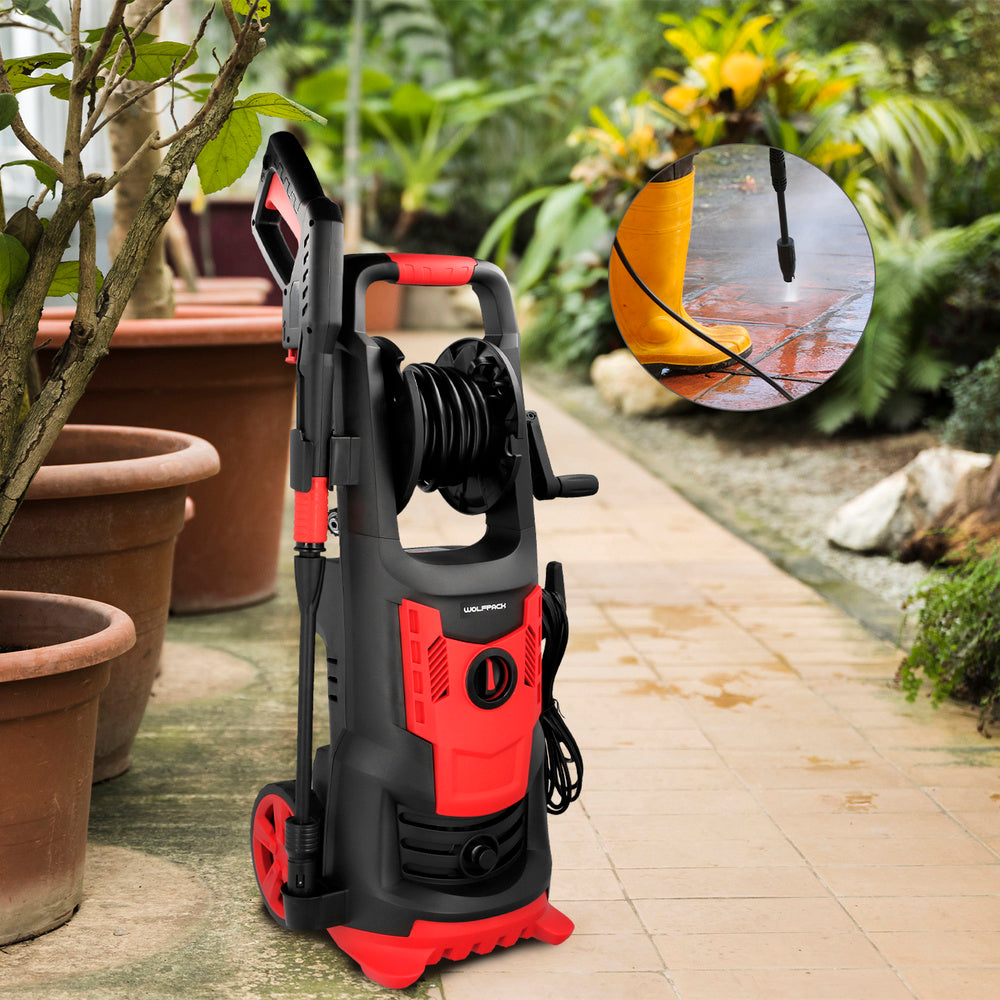 Hidrolimpiadora Alta Presión 180 bar | 2.400 W, 390 l/h, con Accesorios y Ruedas