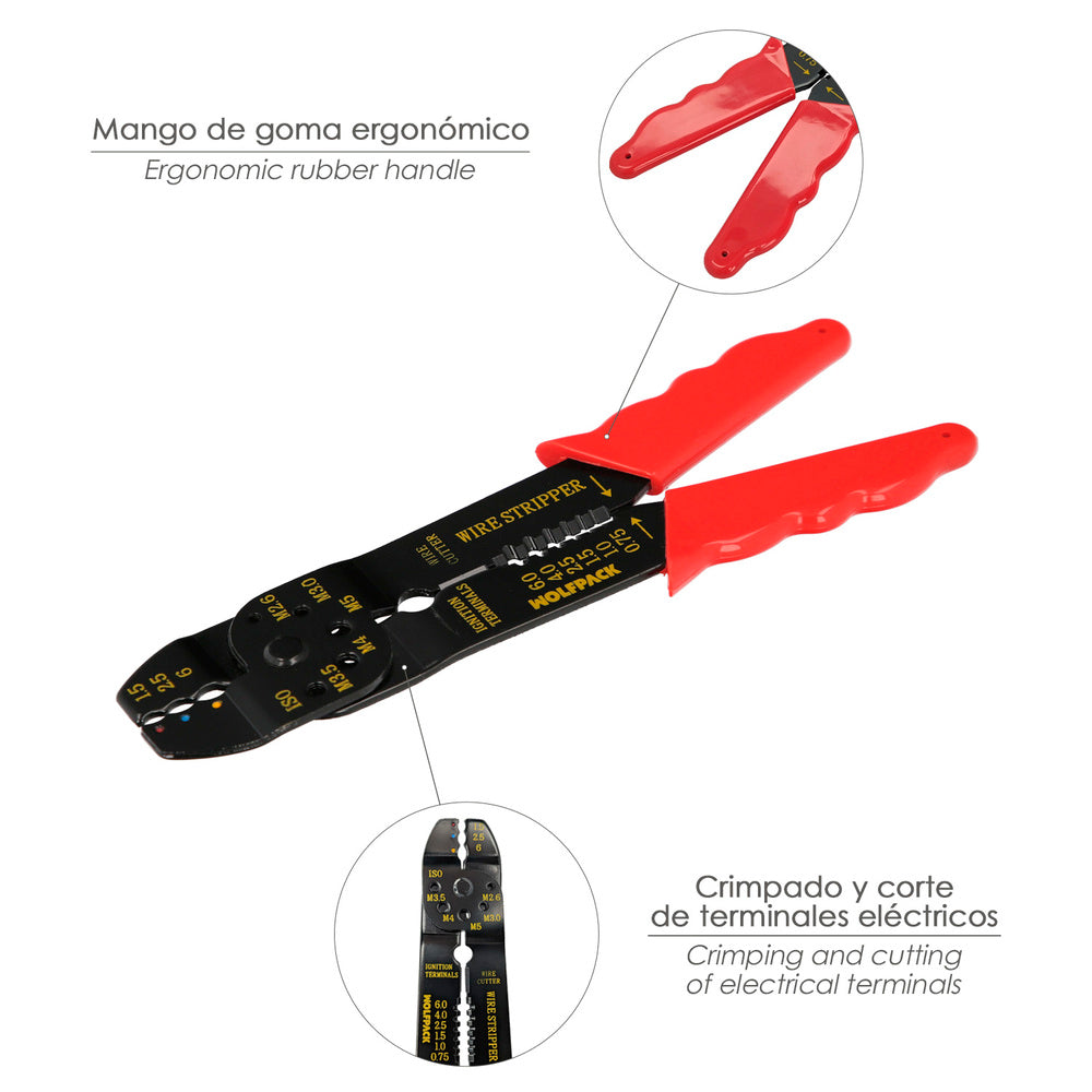 Alicate Crimpar Terminales con Pelacables 195 mm | Crimpadora Faston y Conectores con Cortador de Rosca