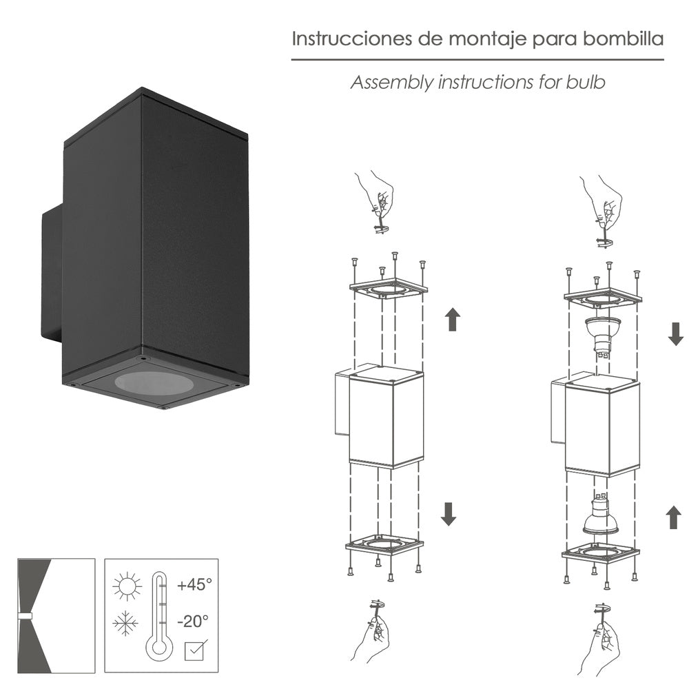 Lámpara Aplique Doble GU10 IP65 Negra
