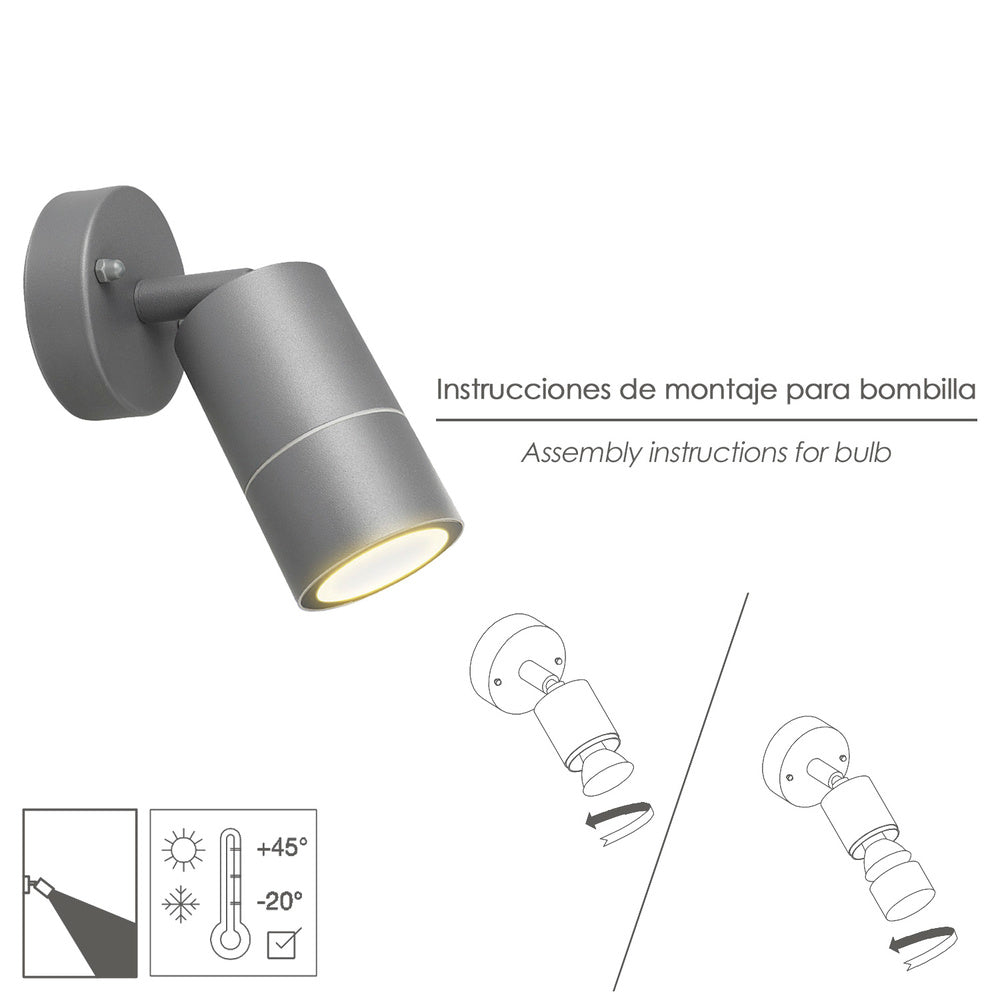 Lámpara Aplique Exterior GU10 IP44 Gris | Orientable | Aluminio Fundido