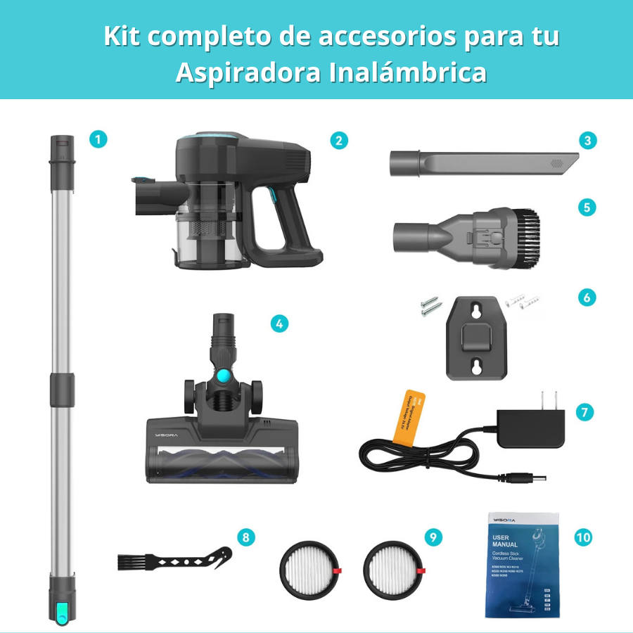 Aspiradora Vertical Sin Cable, Ultraligera 6 en 1 con Filtro HEPA y Cepillo LED