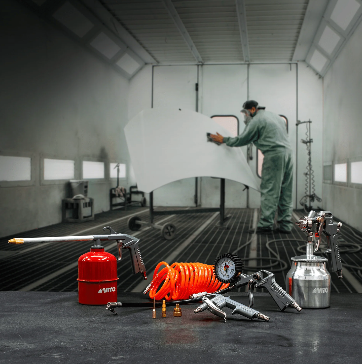 Kit de Accesorios de Aire Comprimido 8 Piezas | Pistolas, Manguera y Manómetro para Compresores