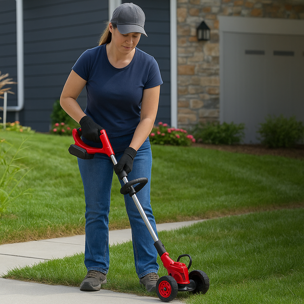 Desbrozadora Eléctrica a Batería 18V 2 Baterías, Cabezal Ajustable y 3 Cuchillas para Césped y Arbustos