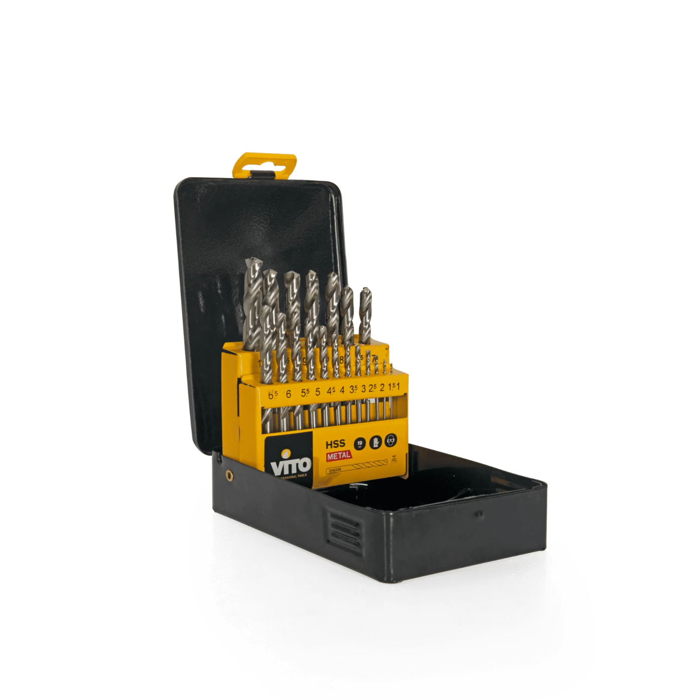 Juego de 19 Brocas HSS 1–10 mm | DIN 338 con Estuche Metálico