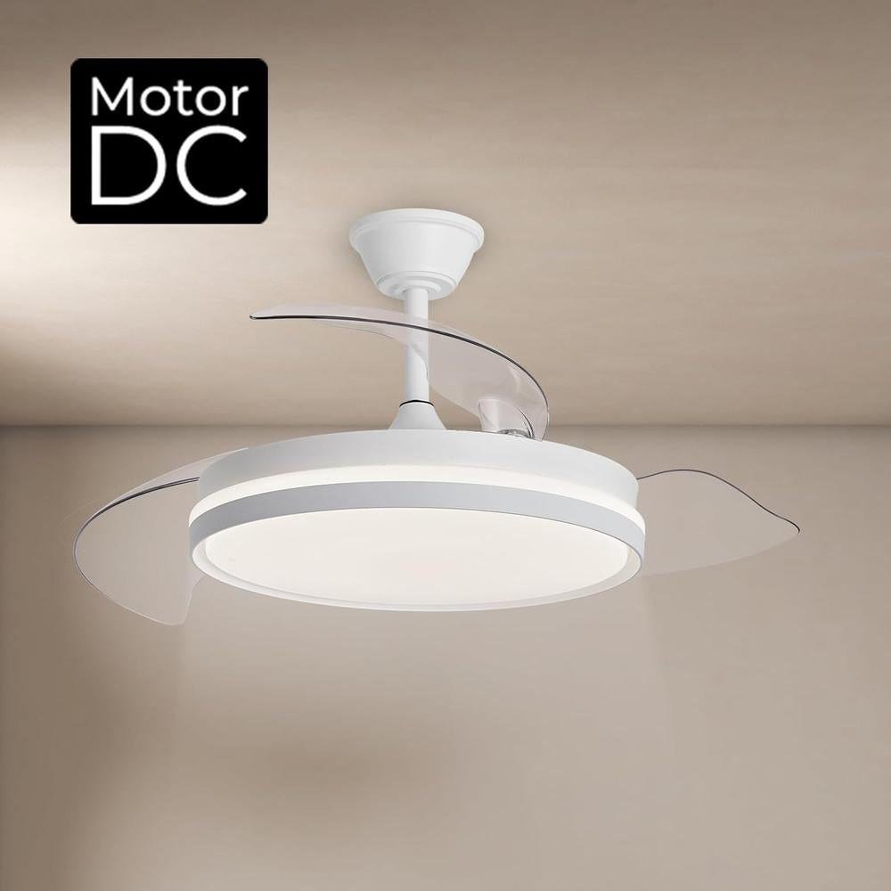 Ventilador de Techo LED Retráctil – 6 Velocidades, Luz Dimmable, Motor DC