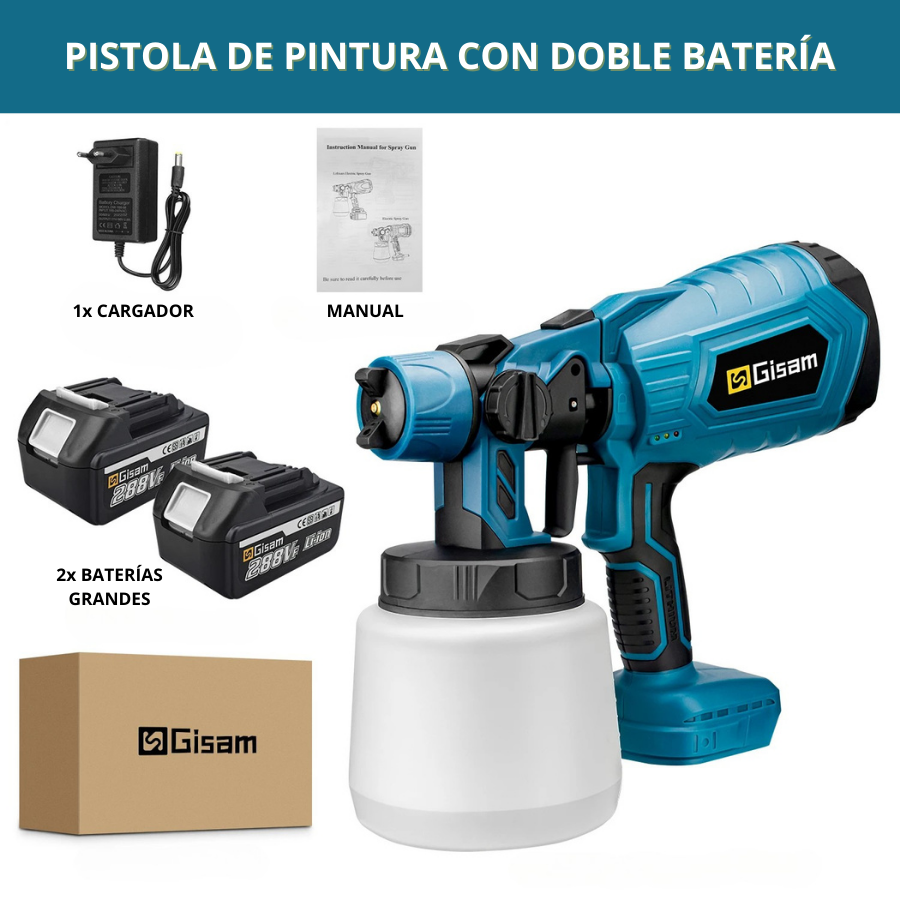 Pistola de Pintura Eléctrica HVLP Gisam 1000ml | Boquilla 1,8mm y 30.000rpm para DIY y Acabado Profesional