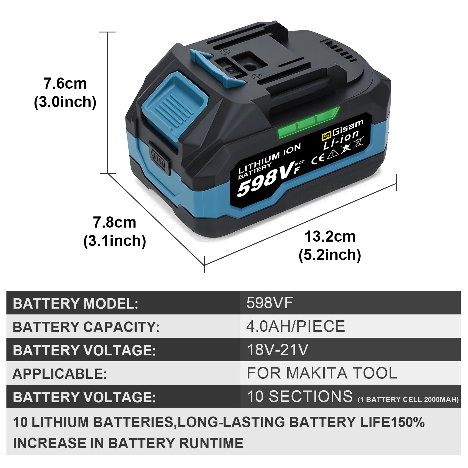 Batería Recargable 18V 4.0Ah / 6.0Ah Litio-Ion | Compatible con Herramientas Makita
