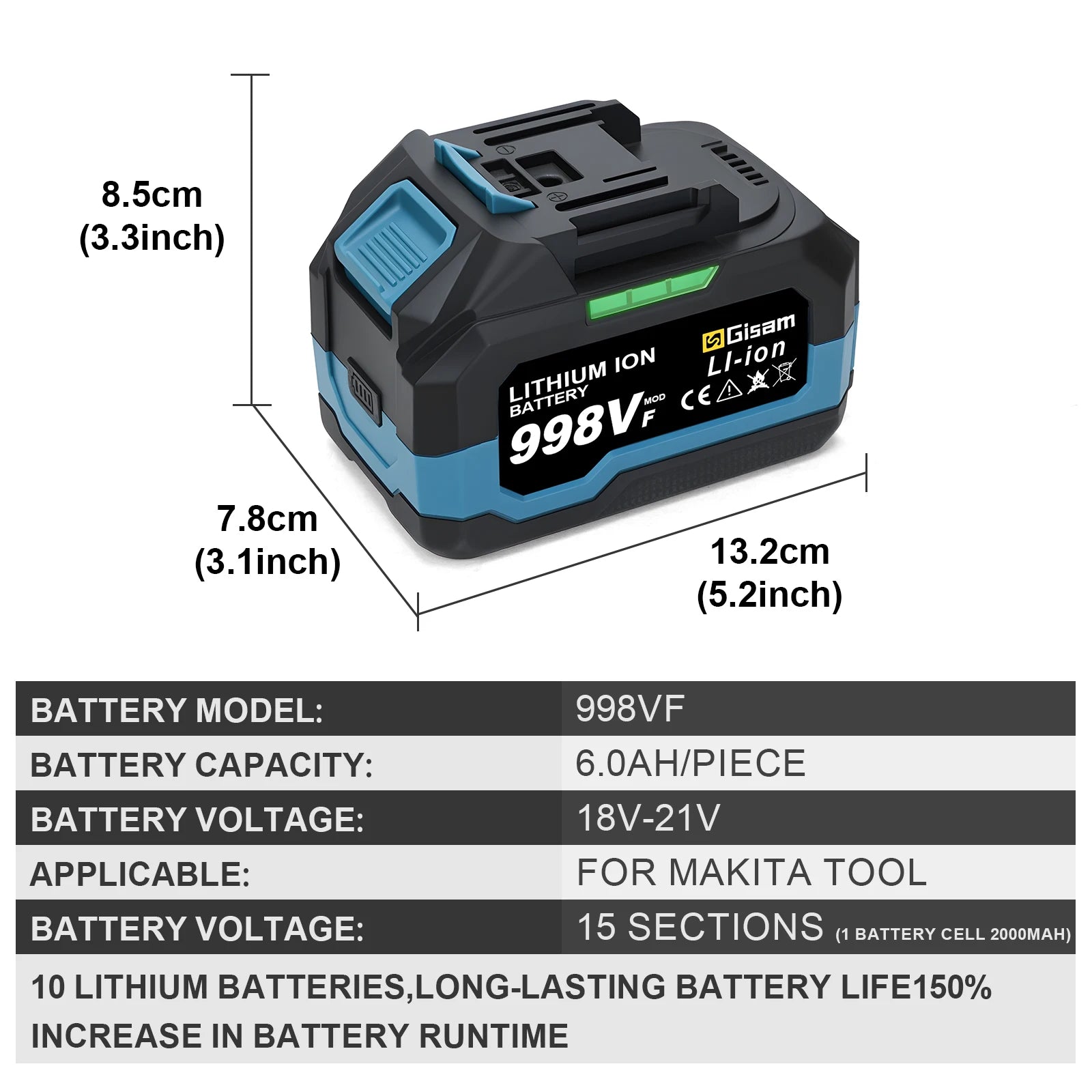Batería Recargable 18V 4.0Ah / 6.0Ah Litio-Ion | Compatible con Herramientas Makita