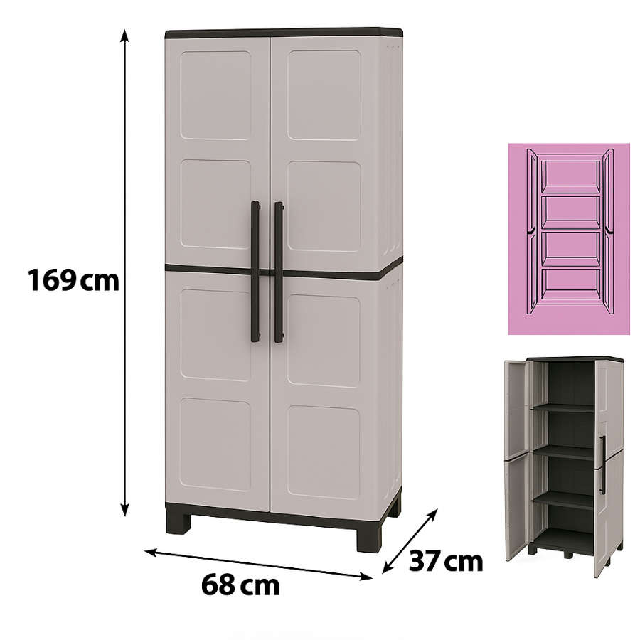 Armario de Resina Alto 68x37x169 cm | Multiusos para Garaje y Jardín