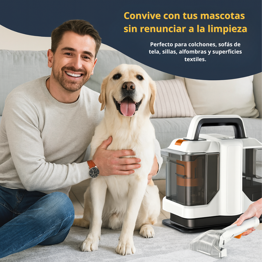 Limpiador de Tapicerías Portátil 750W con Succión 15KPa | Máquina Quitamanchas para Sofás, Alfombras y Coches
