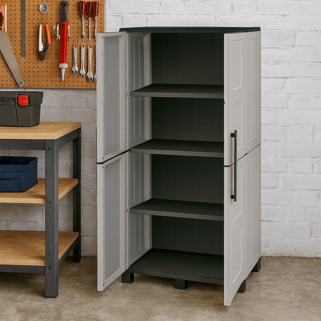Armario de Resina Alto 68x37x169 cm | Multiusos para Garaje y Jardín