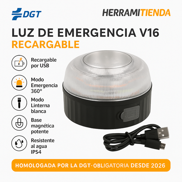 Baliza V16 Homologada DGT Recargable USB – Luz de Emergencia para Coche