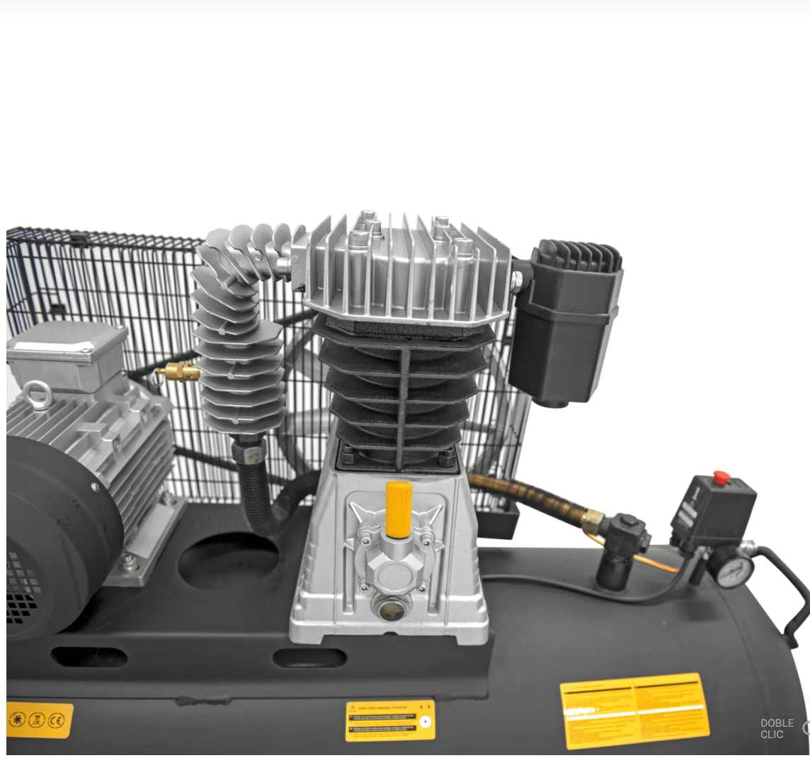 Compresor de Aire Trifásico con Correa 300 L, 5,5 CV, 10 bar, 500 L/min, Motor 4 kW, Depósito 290 L, Bajo Ruido 83 dB, Protección Térmica, Visor de Aceite, Transmisión 830 rpm – VITO Tools