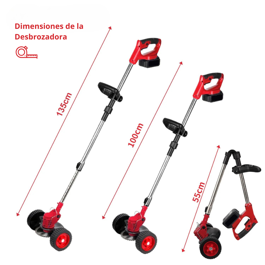 Desbrozadora Eléctrica a Batería 18V 2 Baterías, Cabezal Ajustable y 3 Cuchillas para Césped y Arbustos