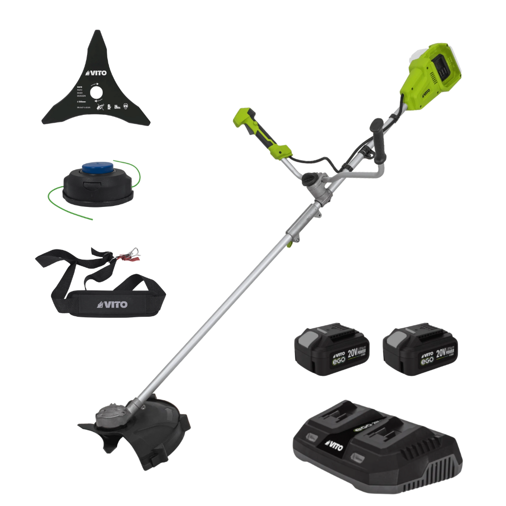 Desbrozadora Sin Cable 40V Brushless con Doble Batería 4Ah, Cargador, Disco y Cabezal