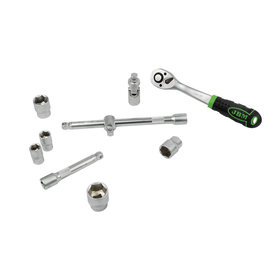 Maletín de Herramientas de 22 Piezas con Vasos Hexagonales de 1/2" – Acero S2 Cincado