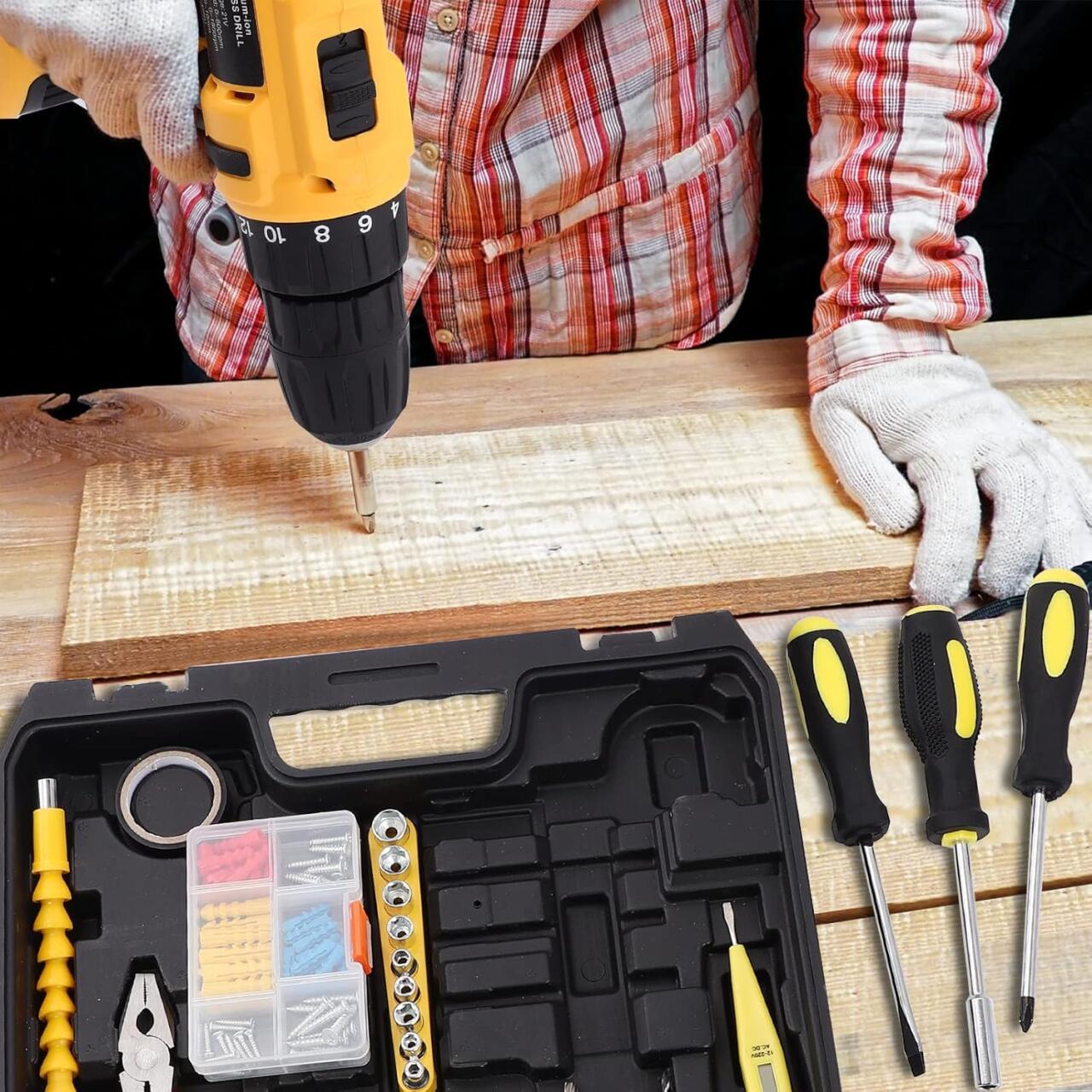 Taladro Inalámbrico 21V con 93 Accesorios – Potente para Tareas del Hogar