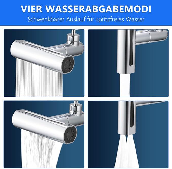 Grifo Conector Giratorio con Cascada 4 en 1 | Adaptador Multifunción para Cocina, Baño y Lavabo