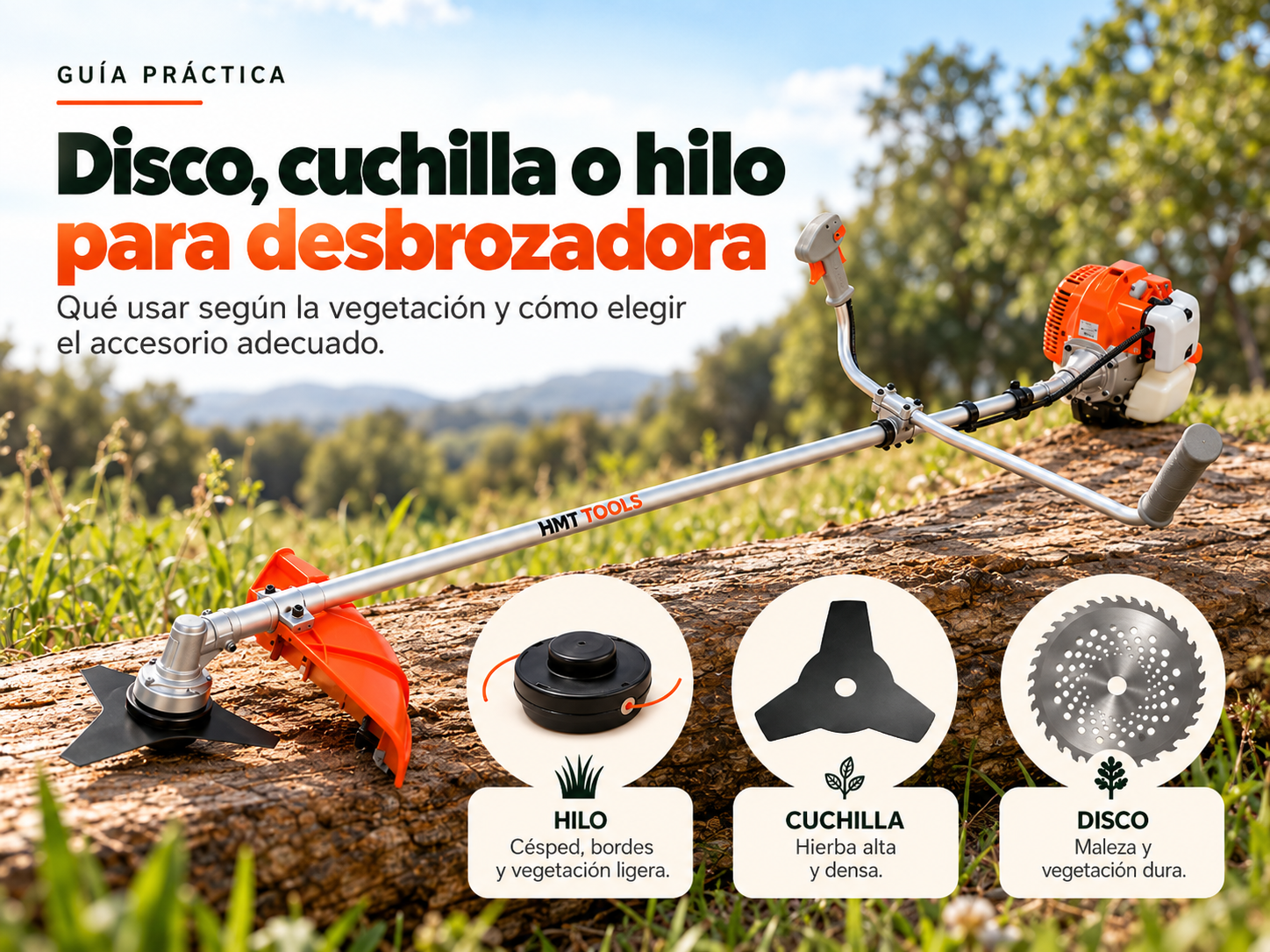 Disco, cuchilla o hilo para desbrozadora: guía práctica según la vegetación