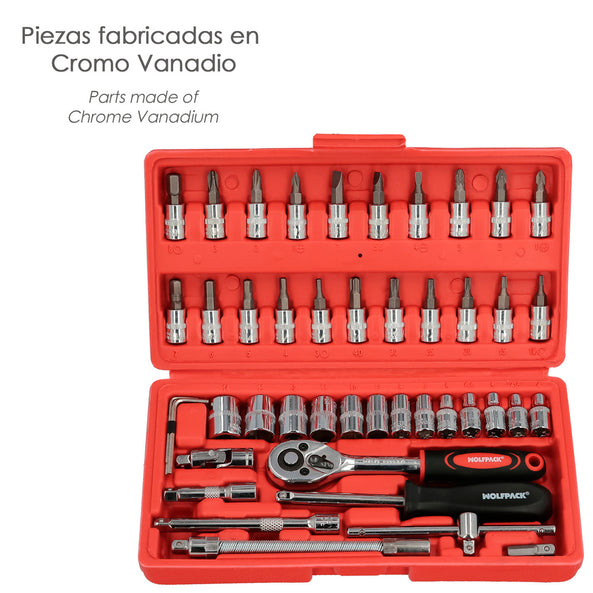 Juego de Llaves de Vaso y Puntas 1/4" 46 Piezas con Carraca y Maletín | Acero Cromo Vanadio