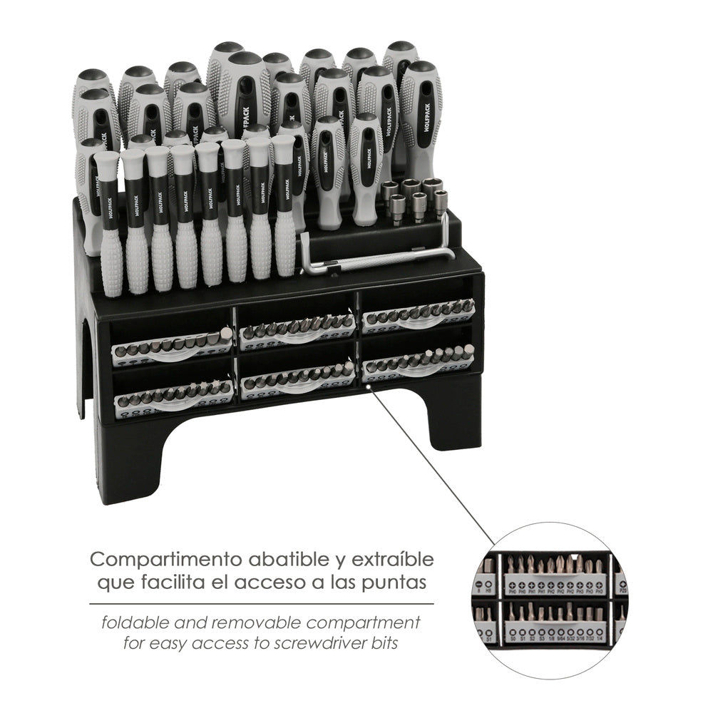 Juego de Destornilladores y Puntas 100 Piezas con Soporte | Acero Cromo Vanadio y Mango Bimaterial