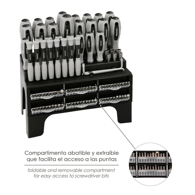 Juego de Destornilladores y Puntas 100 Piezas con Soporte | Acero Cromo Vanadio y Mango Bimaterial