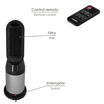 Termoventilador Cerámico con Mando 2000 W | Oscilante y LED