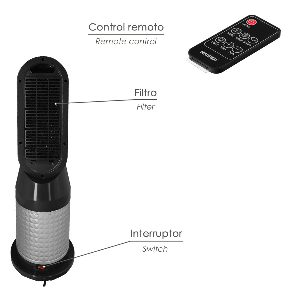 Termoventilador Cerámico con Mando 2000 W | Oscilante y LED