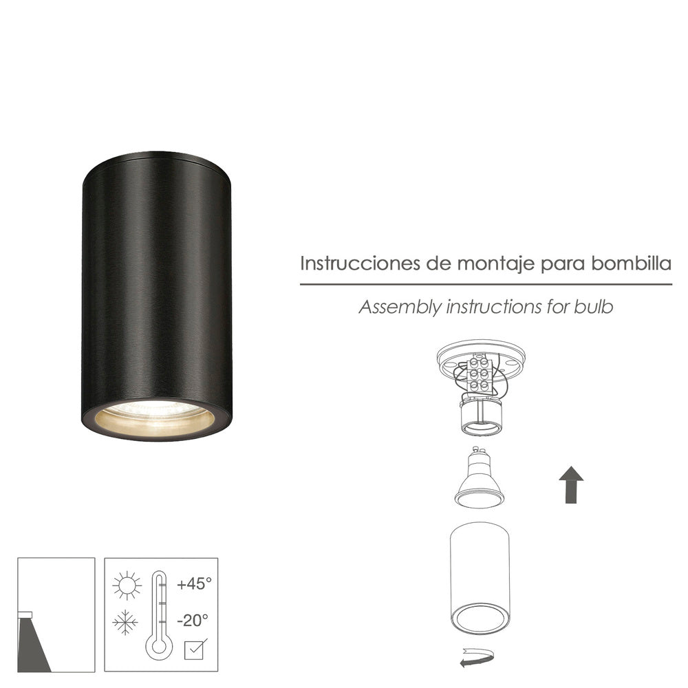 Foco de Techo GU10 IP65 Negro | Lámpara Exterior de Aluminio
