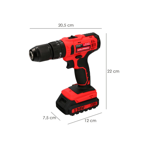 Taladro Atornillador a Batería 20 V – 2 Velocidades, Percutor y Alta Potencia (Apriete 35 Nm)