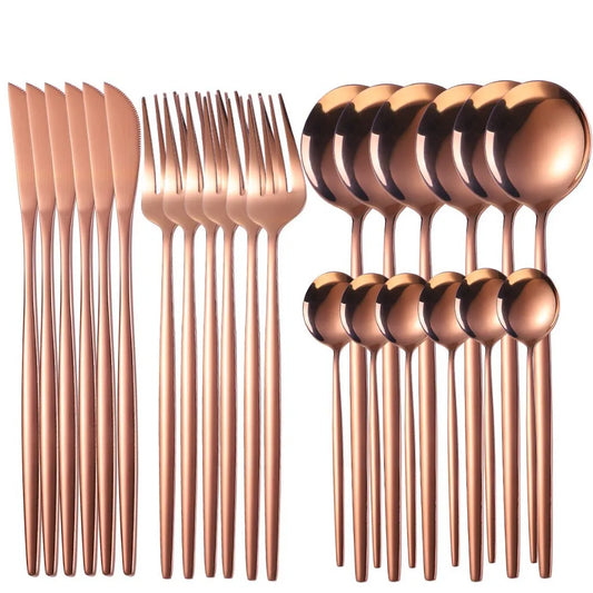 Juego de Cubiertos 24 Piezas Dusseldorf,  Modelo Redondo en Rose Gold – Elegancia en Cada Detalle