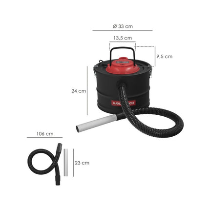 Aspirador de Cenizas  1200W con Depósito Metálico 15L | Aspira cenizas para Chimeneas y Estufas