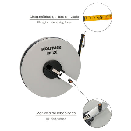 Cinta Métrica 20 m Fibra de Vidrio con Carcasa ABS