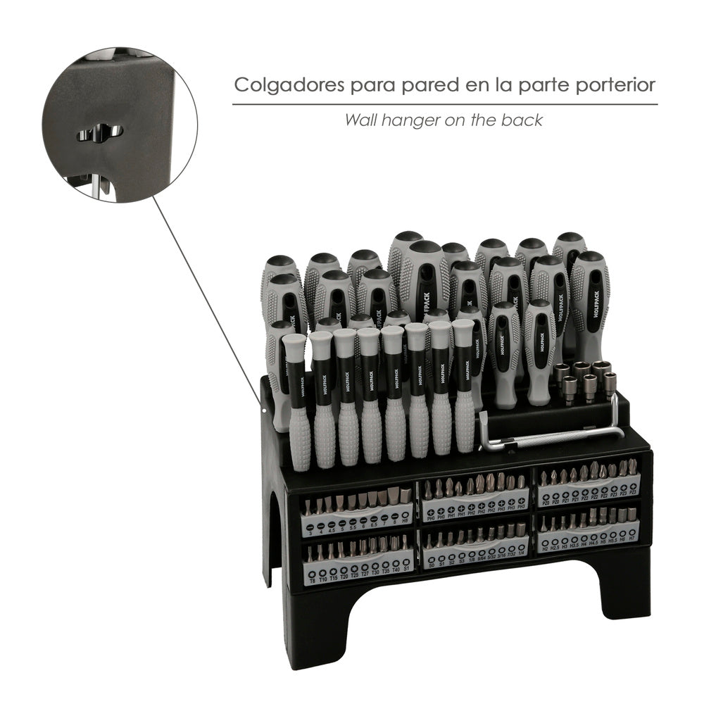 Juego de Destornilladores y Puntas 100 Piezas con Soporte | Acero Cromo Vanadio y Mango Bimaterial
