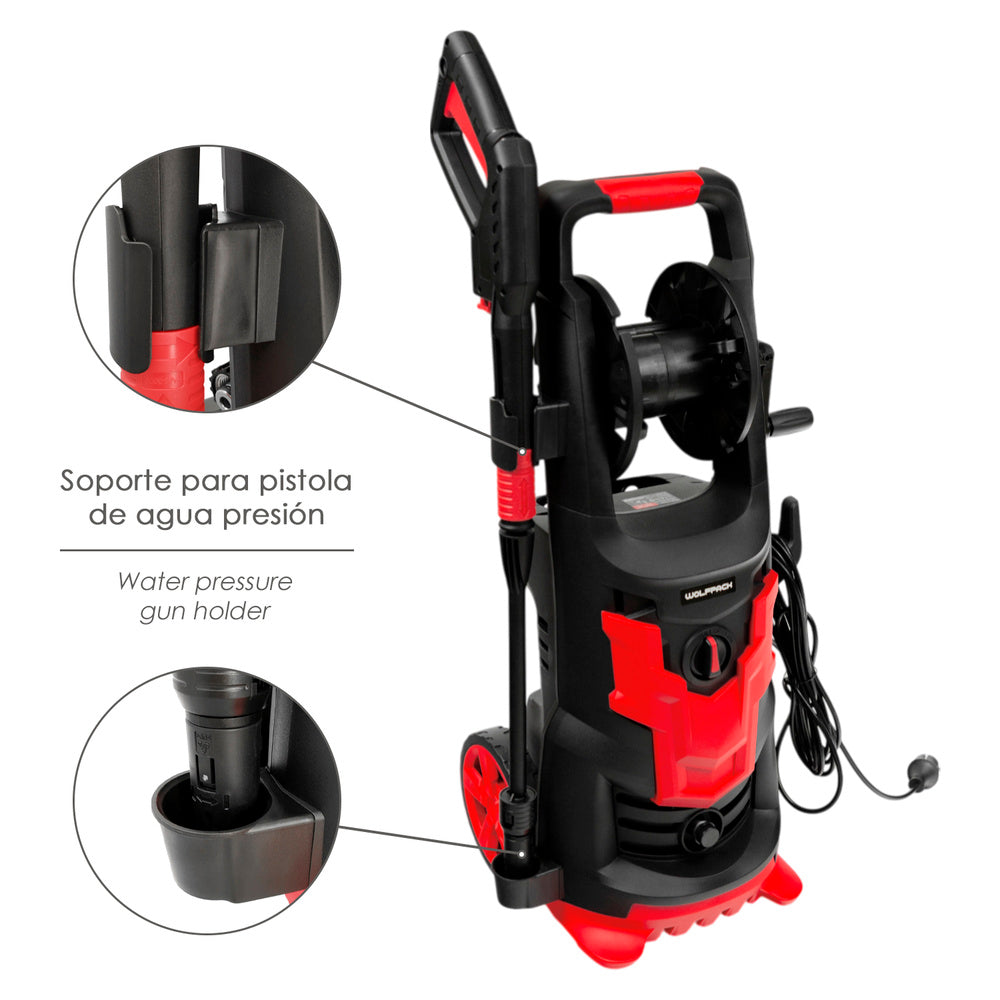 Hidrolimpiadora Alta Presión 180 bar | 2.400 W, 390 l/h, con Accesorios y Ruedas