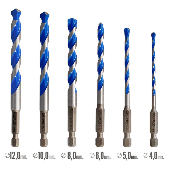 Estuche de Brocas Wolfpack Universales Ø4–10 mm | Punta Hexagonal Multiusos