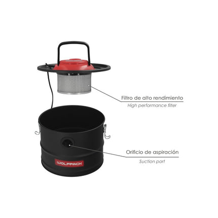 Aspirador de Cenizas  1200W con Depósito Metálico 15L | Aspira cenizas para Chimeneas y Estufas