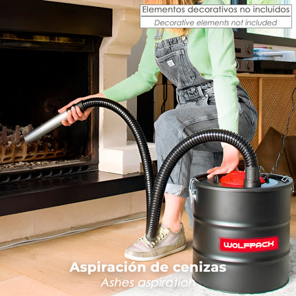 Aspirador de Cenizas  1200W con Depósito Metálico 15L | Aspira cenizas para Chimeneas y Estufas