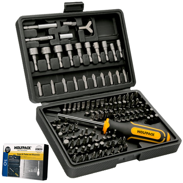 Juego de Puntas y Adaptadores 1/4" 122 Piezas con Maletín | Acero Cromo Vanadio